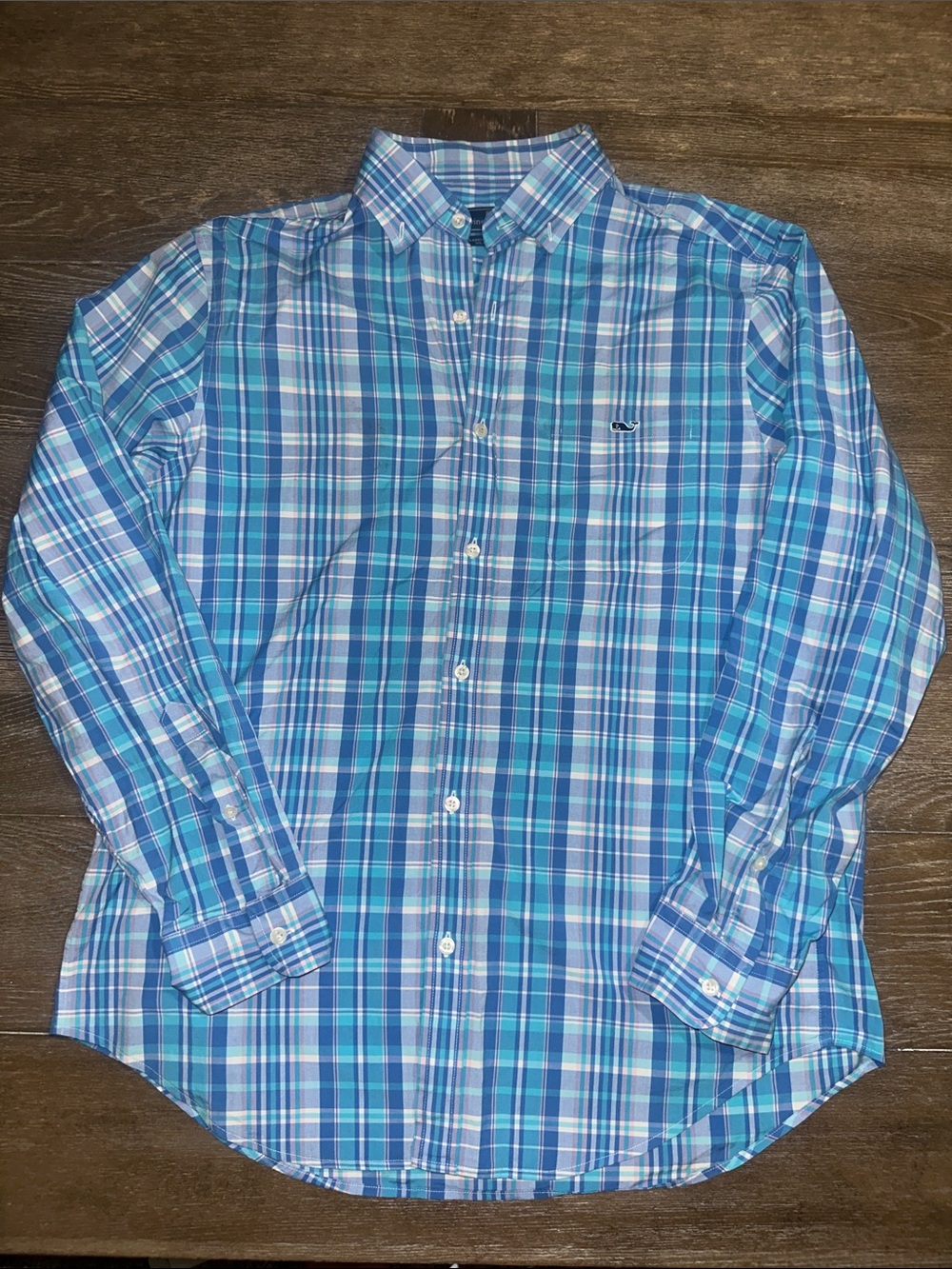 Vineyard Vines Blue Plaid Button Down Shirt Men’s Medium Classic Fit